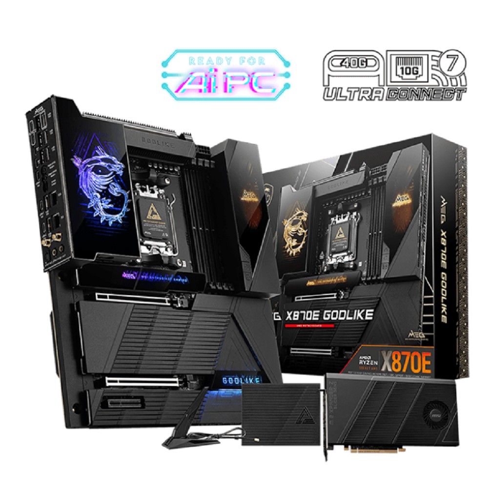 MSI MEG X870E GODLIKE {X870, AM5, 4*DDR5, 2*PCIEx16, 1*PCIEx4, 7*M.2, 7*TypeC, 8*USB3.2Gen2, 4*USB3.2Gen1, 4*USB2.0, 4*SATA3.0, 10G, 5G, 2*Type-C(DP), E-ATX} RTL